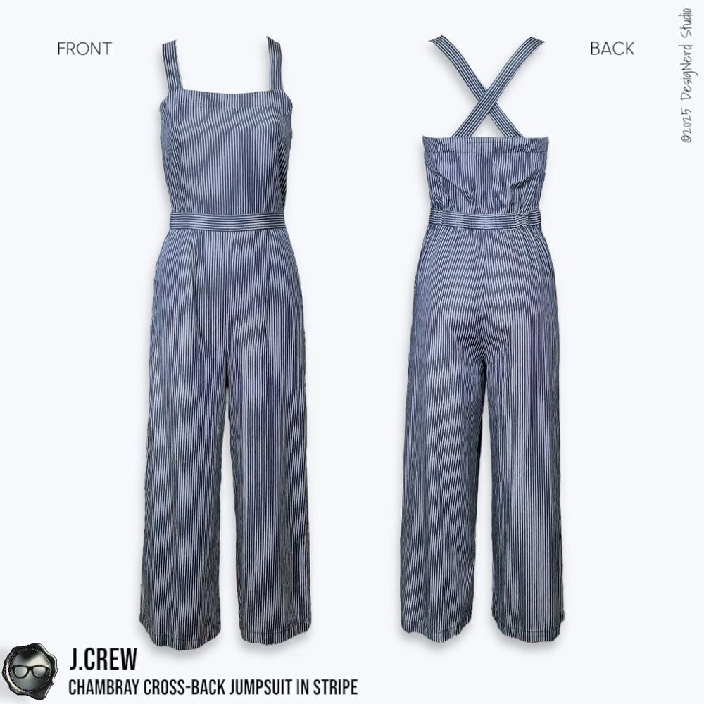 J.CREW CHAMBRAY CROSS-BACK OVERALL JUMPSUIT IN INDIGO RAILROAD STRIPE WIDE LEG
